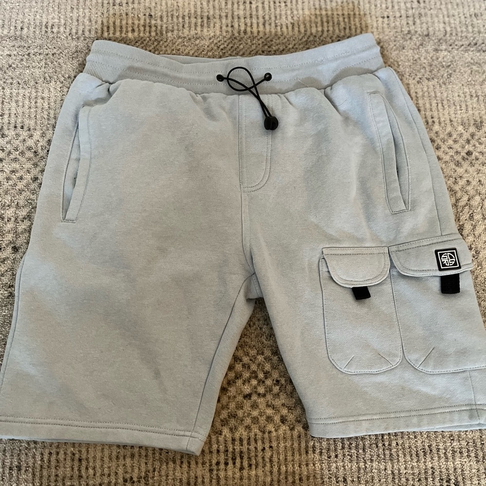 Men's Light Gray blue soul star fleece Cargo Shorts